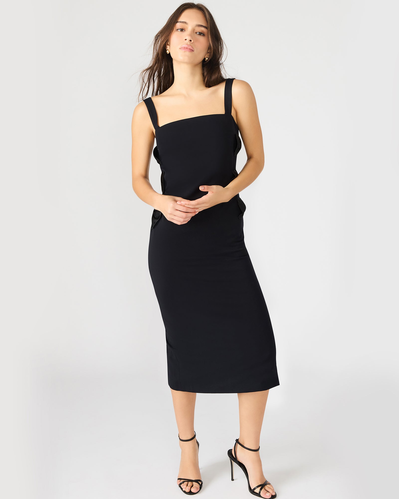 RENE Black Form-Fitting Bow Women's Midi Dress Steve Madden RENE Black Form-Fitting Bow Women's Midi Dress Steve Madden