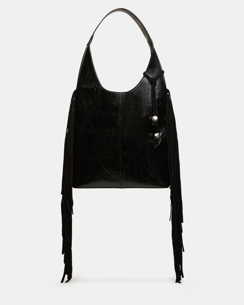 AUTUMN Fringe Bag Black Slouchy Hobo Suede Tote Handbag | Steve Madden