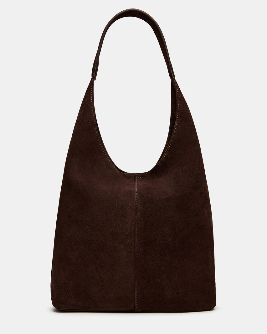 AUTUMN Bag Chocolate Shoulder Strap Slouchy Hobo Suede Tote Handbag | Steve Madden