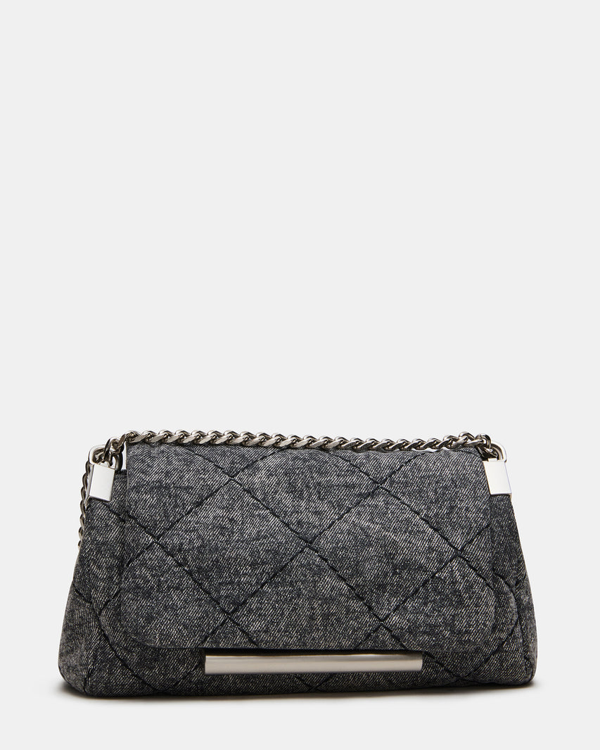 COLETE MINI Black Denim Quilted Chain Shoulder Handbag | Steve Madden