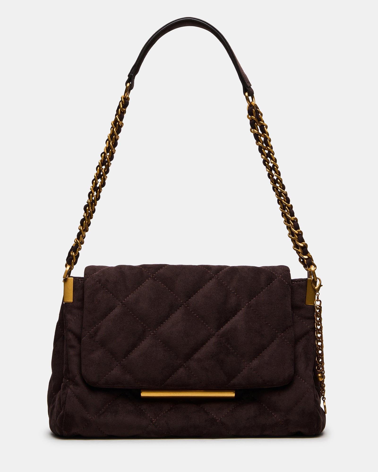 COLETTE Chocolate Quilted Chain Shoulder Handbag | Steve Madden
