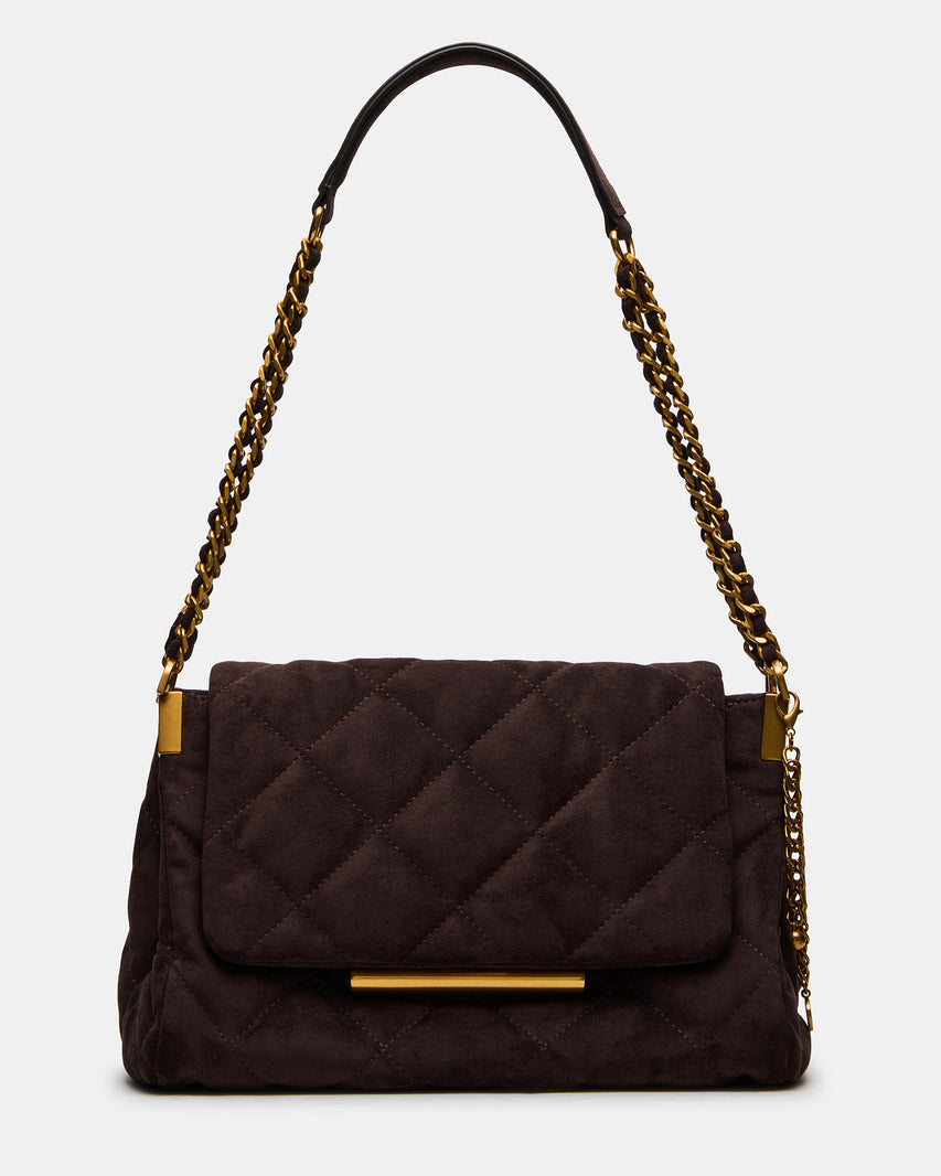 COLETTE Chocolate Quilted Chain Shoulder Handbag | Steve Madden