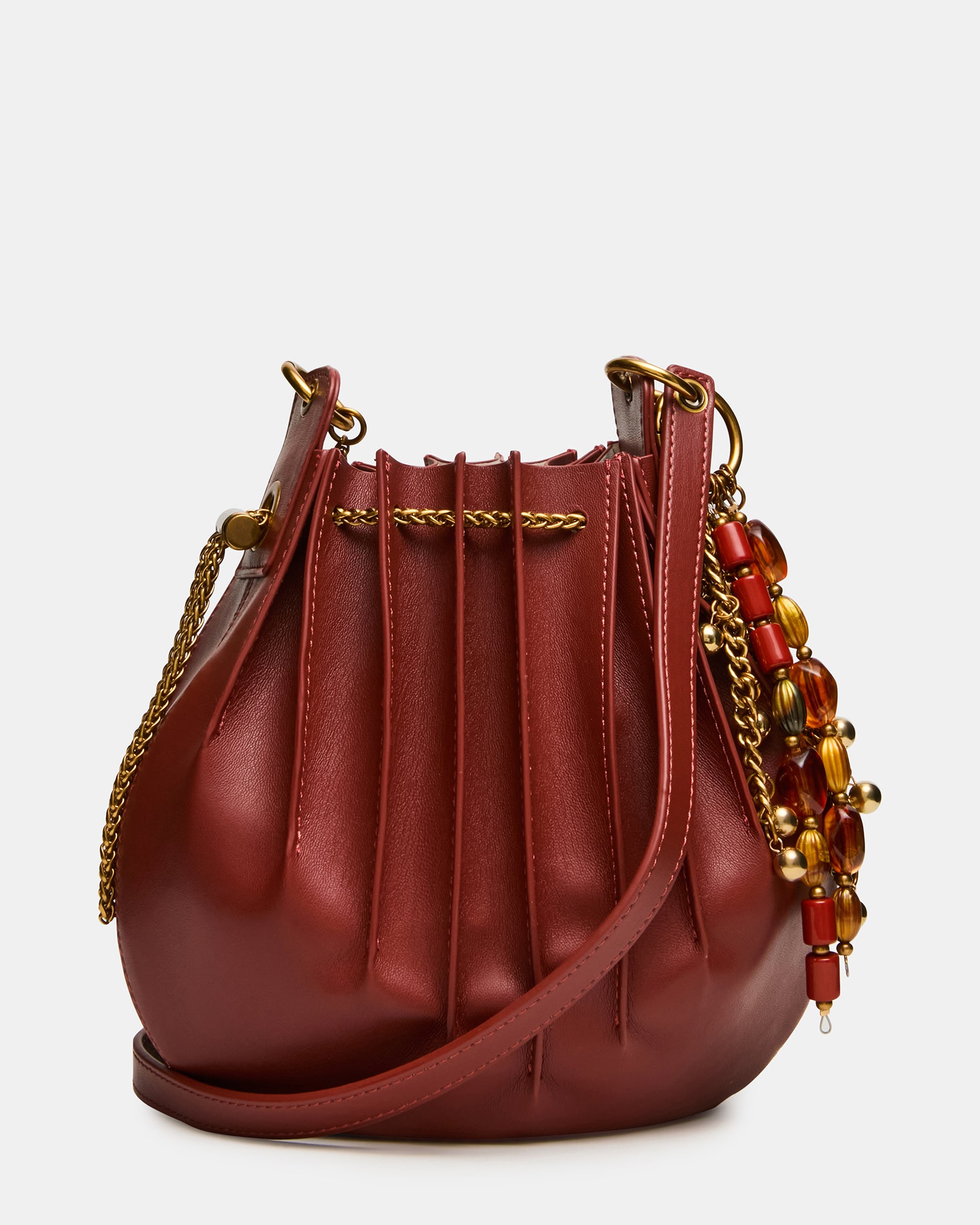 DESIRAE Rust Pleated Accordion Beads Gold Detail Crossbody Handbag | Steve Madden
