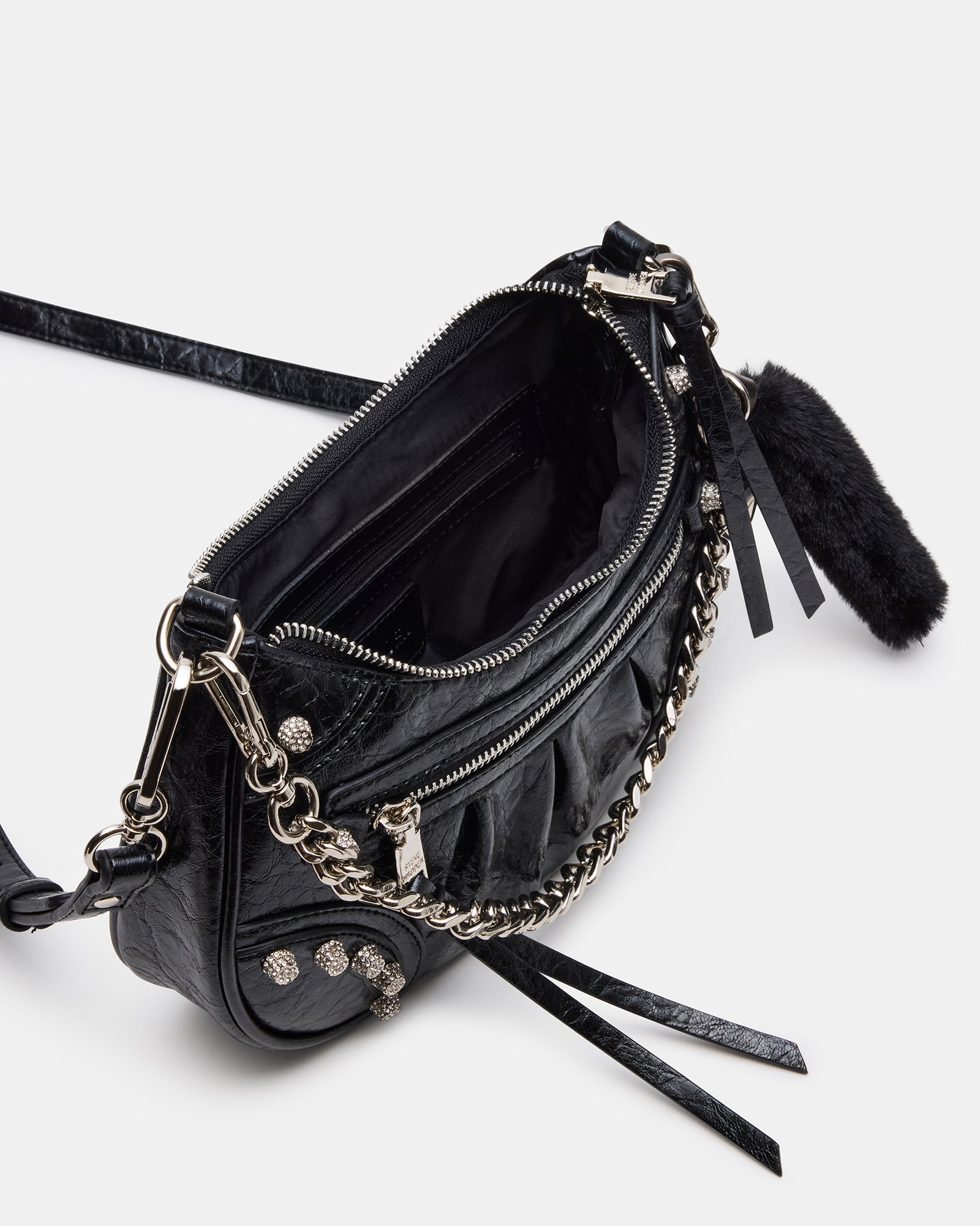 ERIKA Bag Black Rhinestone Embellished Studded Crinkle Moto