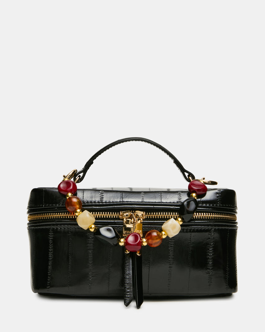 HERRA Black Eel Beaded Top Handle Vanity Case Crossbody Handbag | Steve Madden