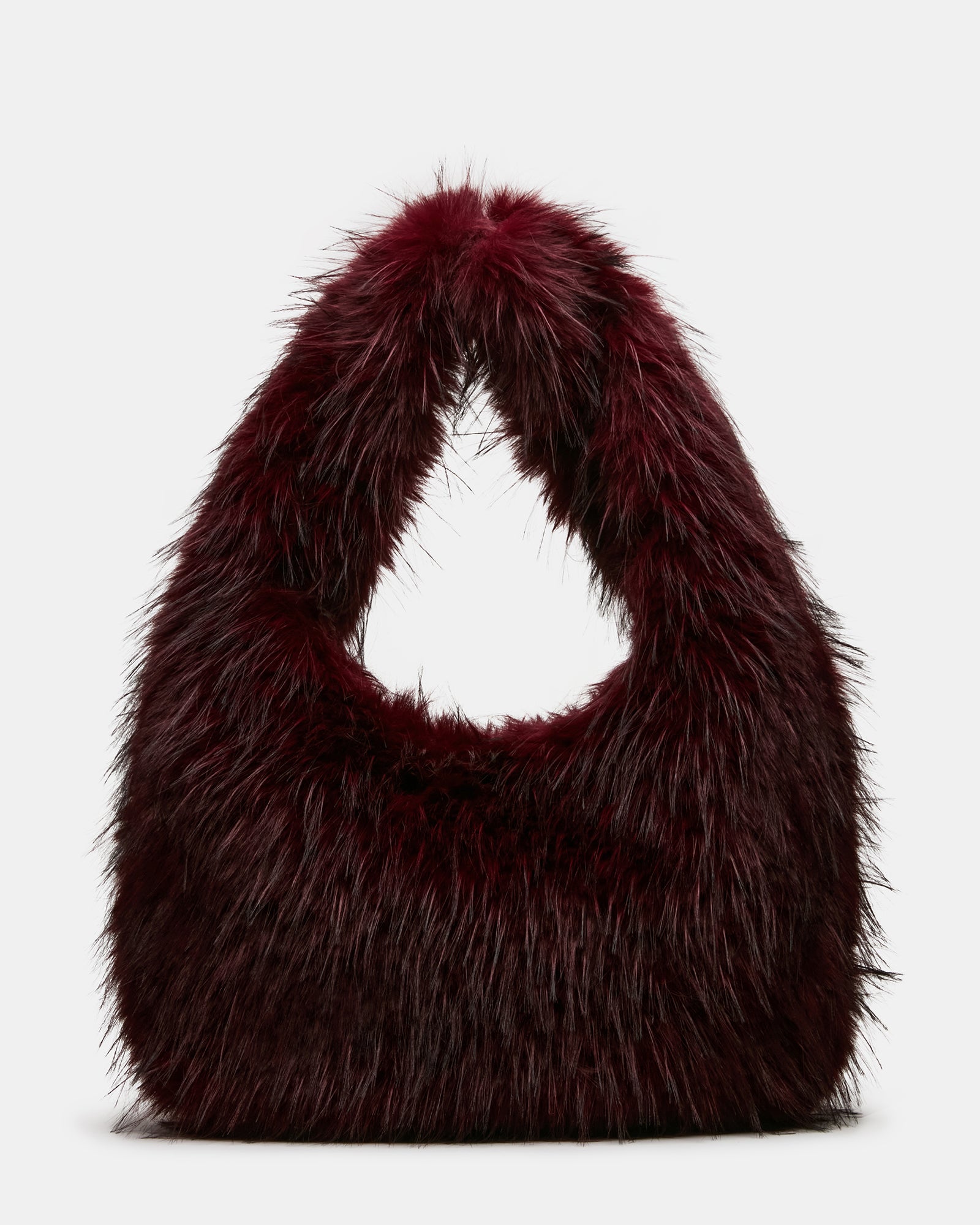 ICONIC Dark Cherry Faux Fur Shoulder Tote Handbag | Steve Madden
