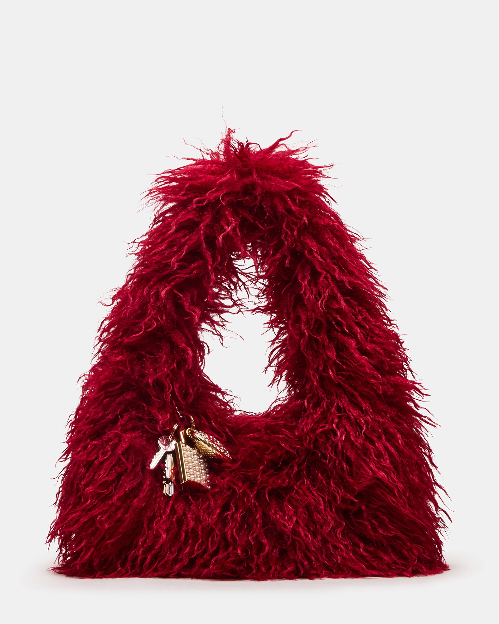 ICONN Bag Red Faux Fur Slouchy Shoulder Strap Handbag