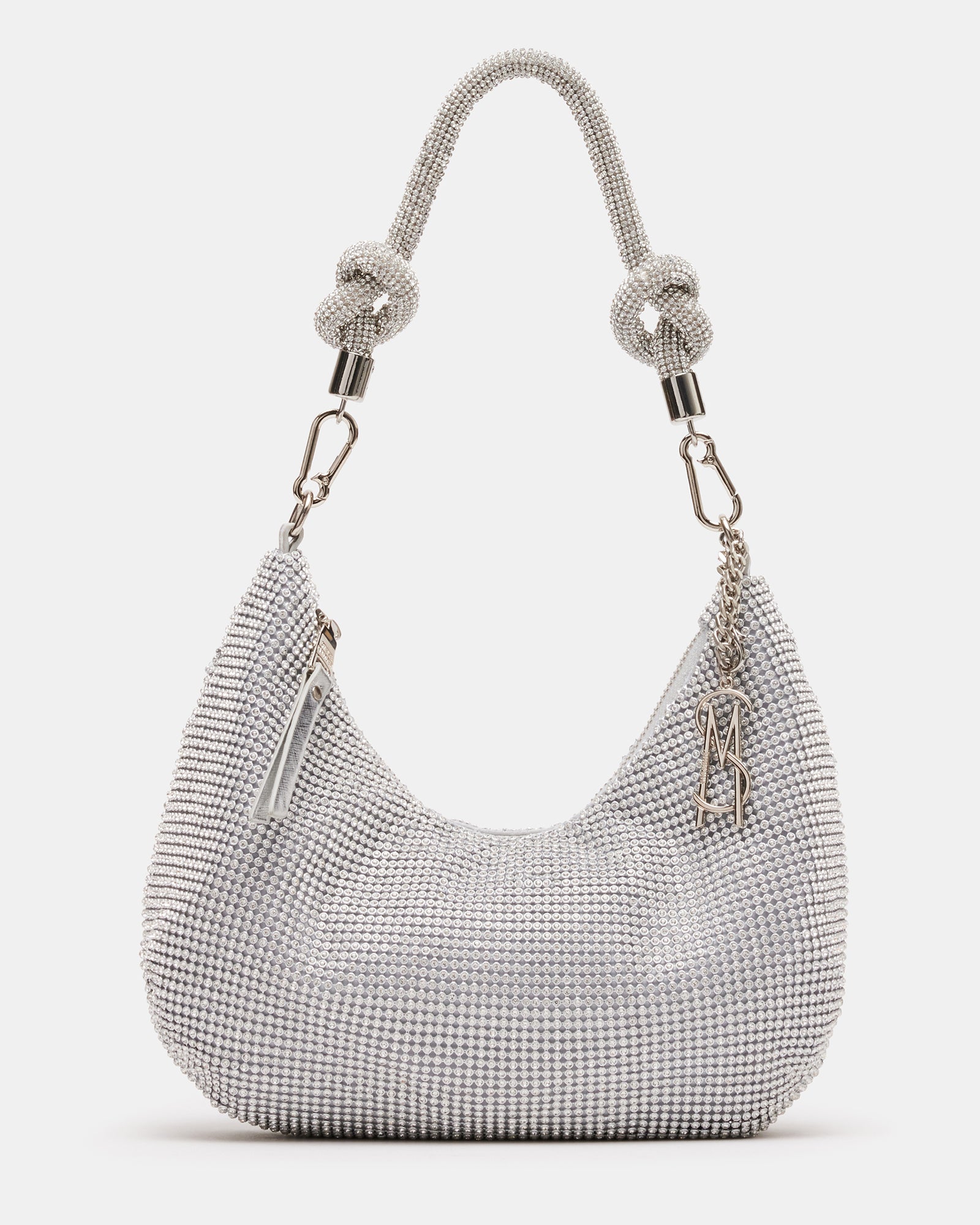 Steve Madden Kaya Rhinestone Crystal Slouchy Hobo Bag - Silver