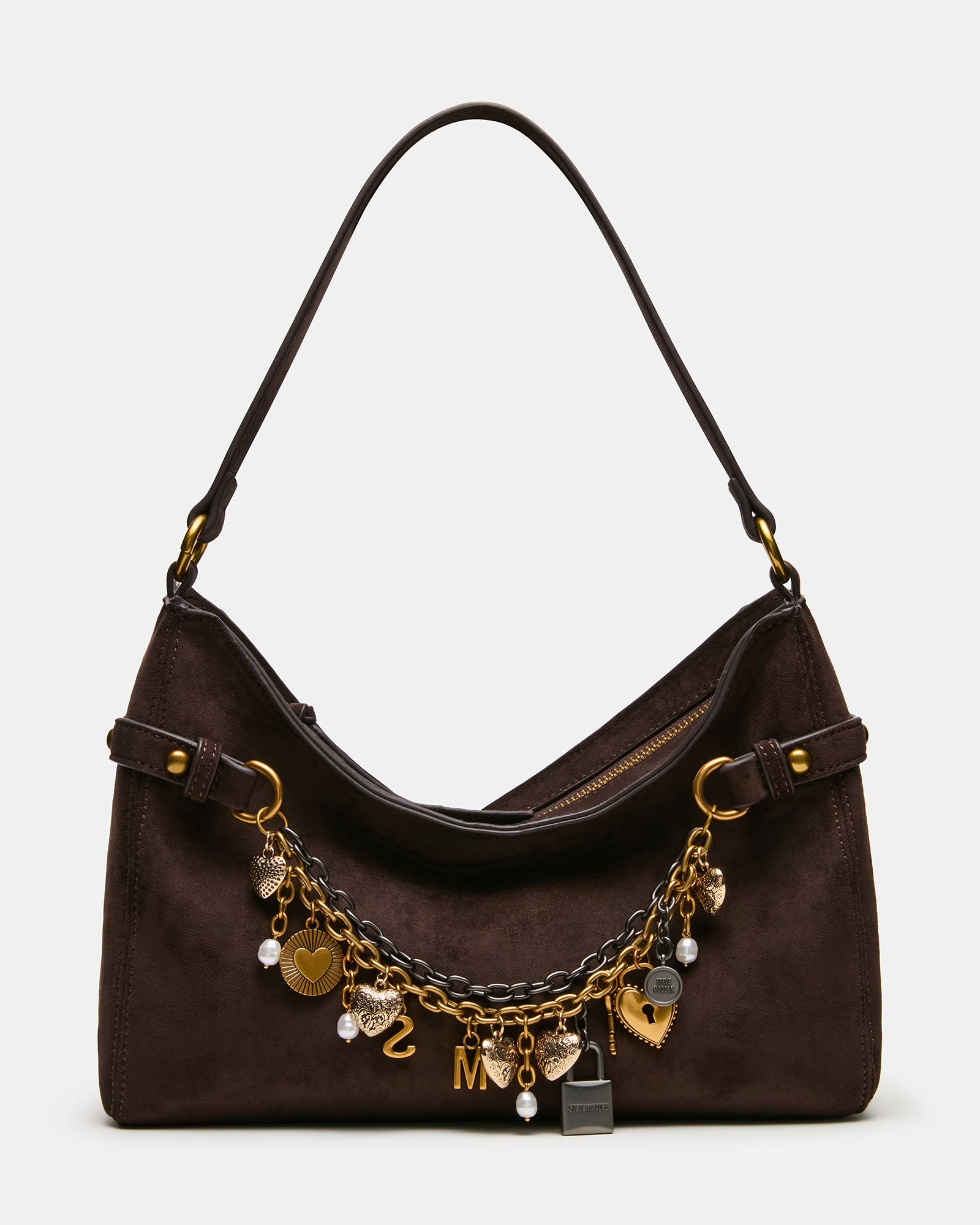 LIANNA Dark Chocolate Slouchy Bag Charms Shoulder Handbag | Steve Madden