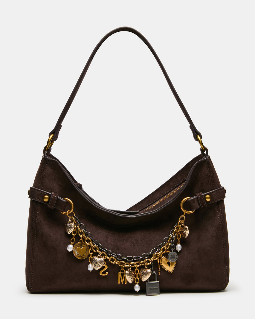 LIANNA Dark Chocolate Slouchy Bag Charms Shoulder Handbag | Steve Madden