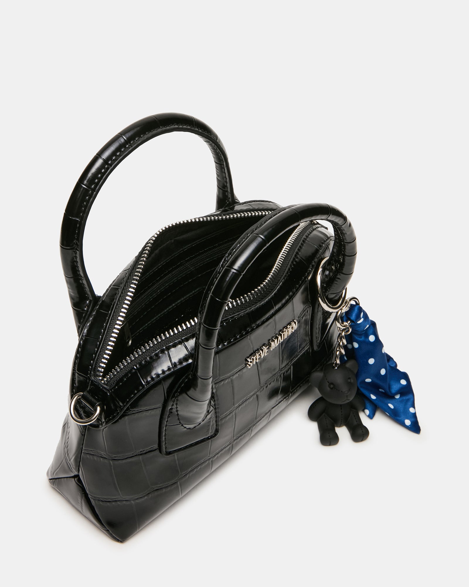 MELODIE Bag Black Crocodile Dome Satchel Top-Handle Crossbody