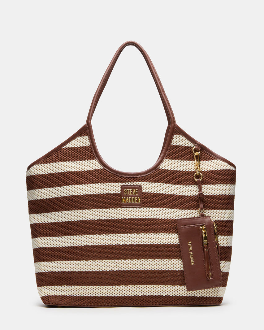 OCEANE Bag Chocolate Multi Top-Handle Straw Tote Handbag | Steve Madden