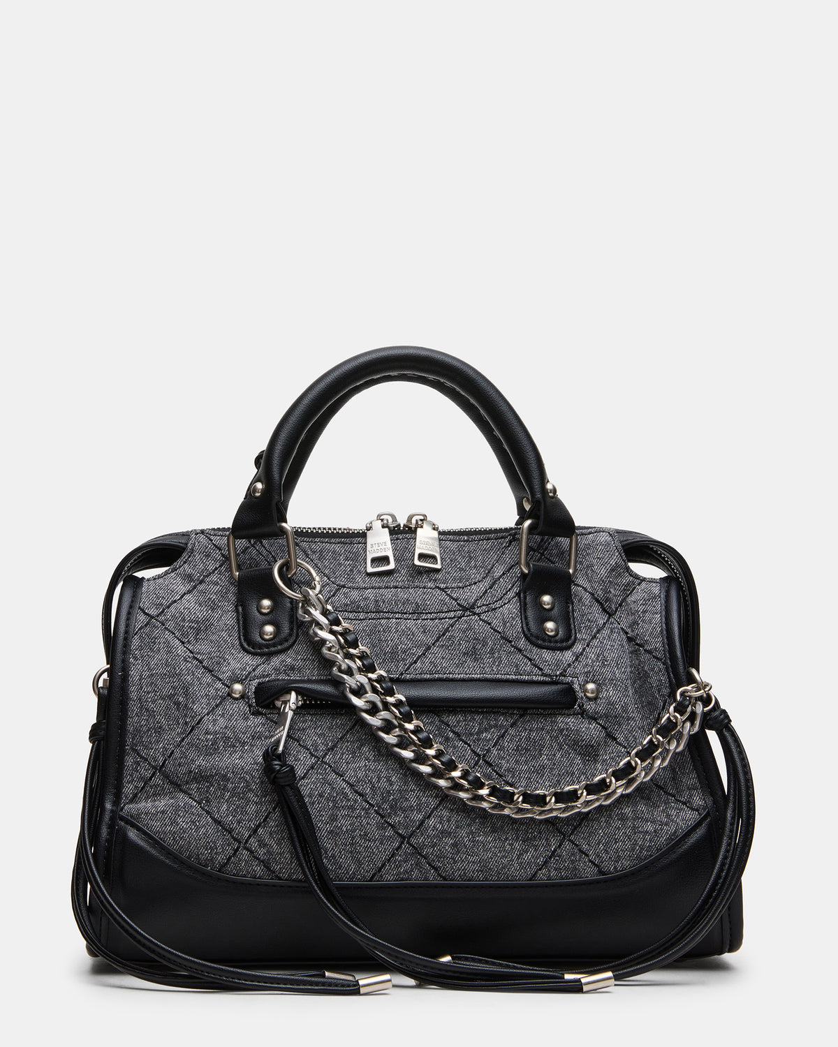 RIGGS Black Denim Slouchy Top-Handle Crossbody Satchel Handbag | Steve Madden