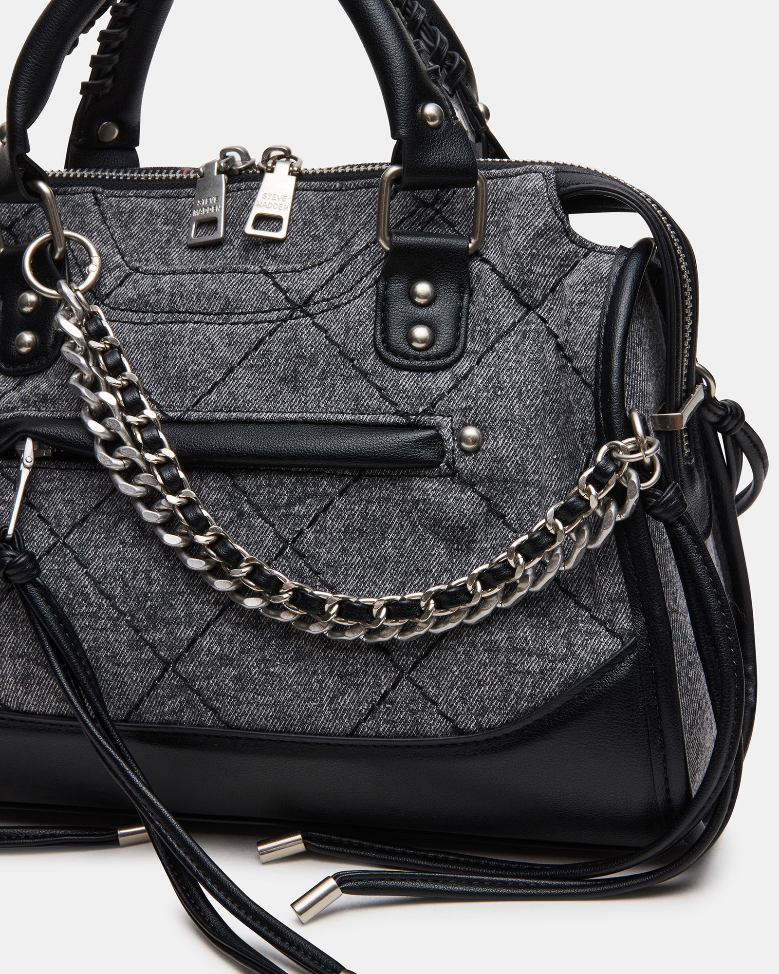 RIGGS Black Denim Slouchy Top-Handle Crossbody Satchel Handbag