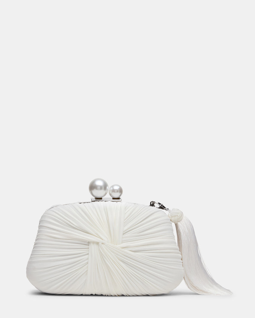 ROSALIE Bag White Twisted Pleats Minaudiere Crossbody Clutch Handbag | Steve Madden