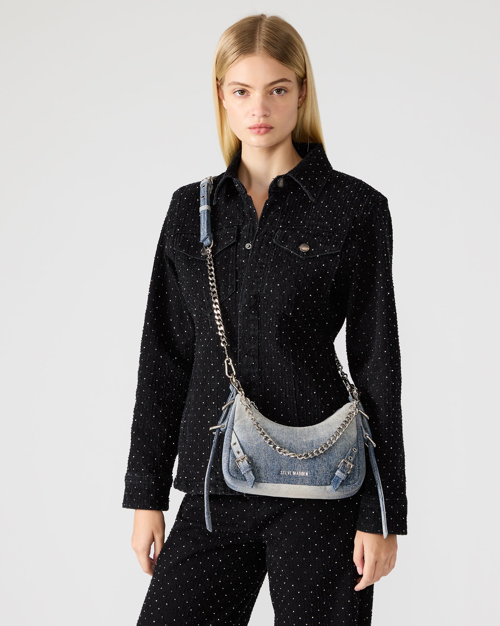 VITAL Denim Fabric Women's Shoulder Bag – Steve Madden VITAL Denim Fabric Women's Shoulder Bag – Steve Madden