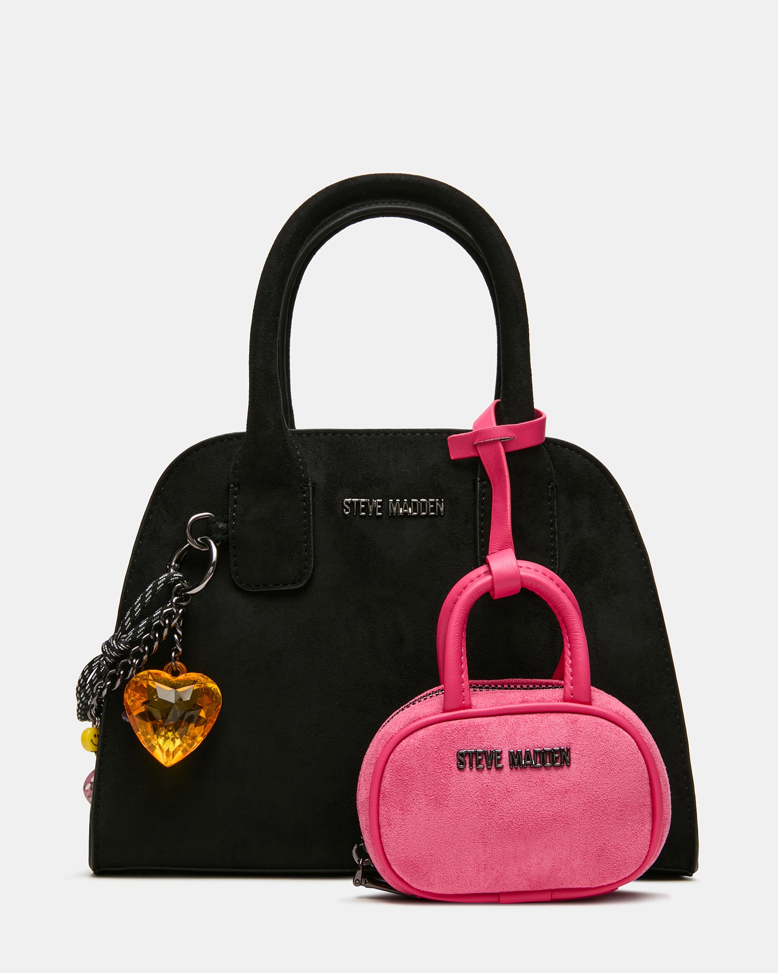 MOORE Bag Black Charms Key Pouch Top Handle Handbag | Steve Madden