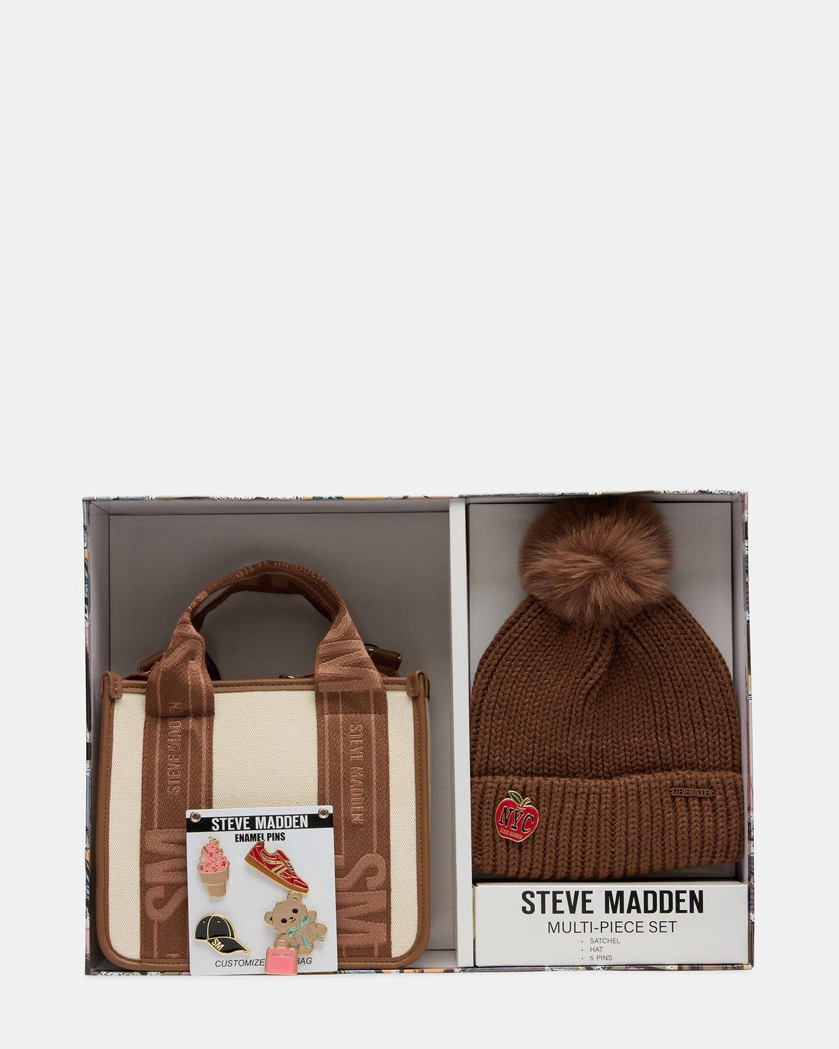 WEBBER HAT BOX Nutshell Satchel Top Handle Crossbody Pins Gift Set | Steve Madden