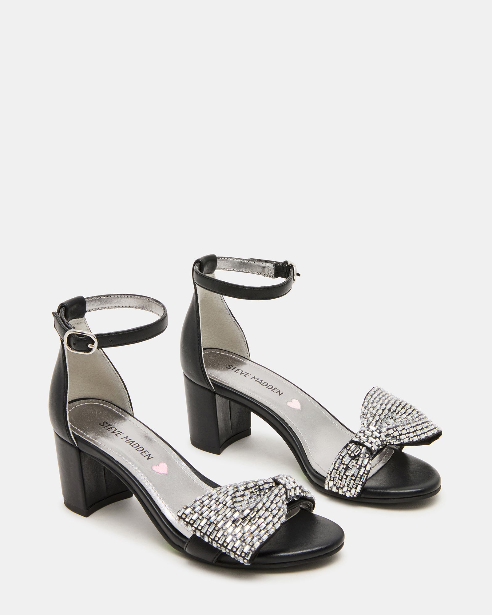 Kids' ABIGAL Black Rhinestone Embellised Block Heel Girls
