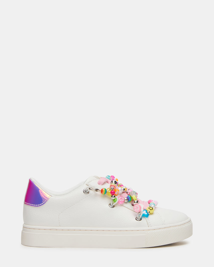 Kids' HUSHED White Low-Top Lace-Up Charms Girls' Sneaker | Steve Madden