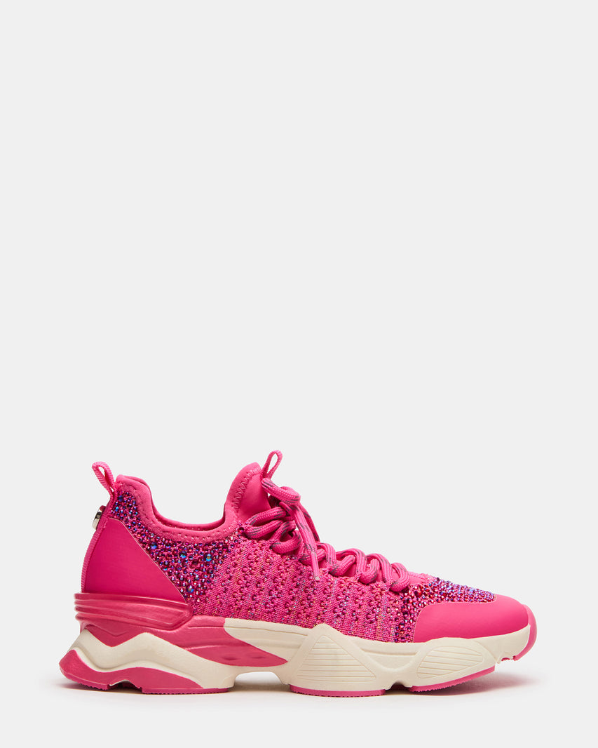 Kids' SOLACE Hot Pink Low-Top Lace-Up Knit Girls' Sneakers | Steve Madden