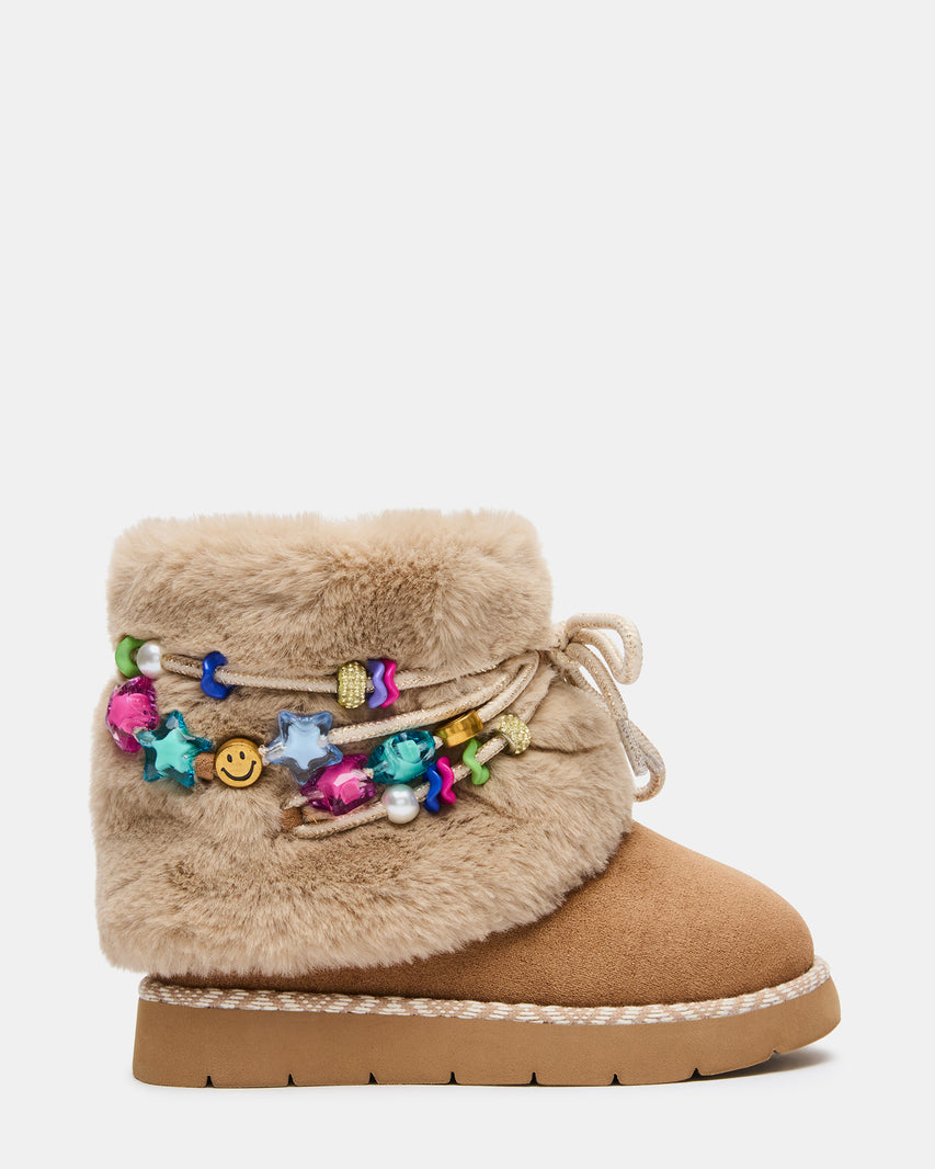 Toddlers' STARLY Tan Faux Fur Charms Girls' Ankle Boot | Steve Madden