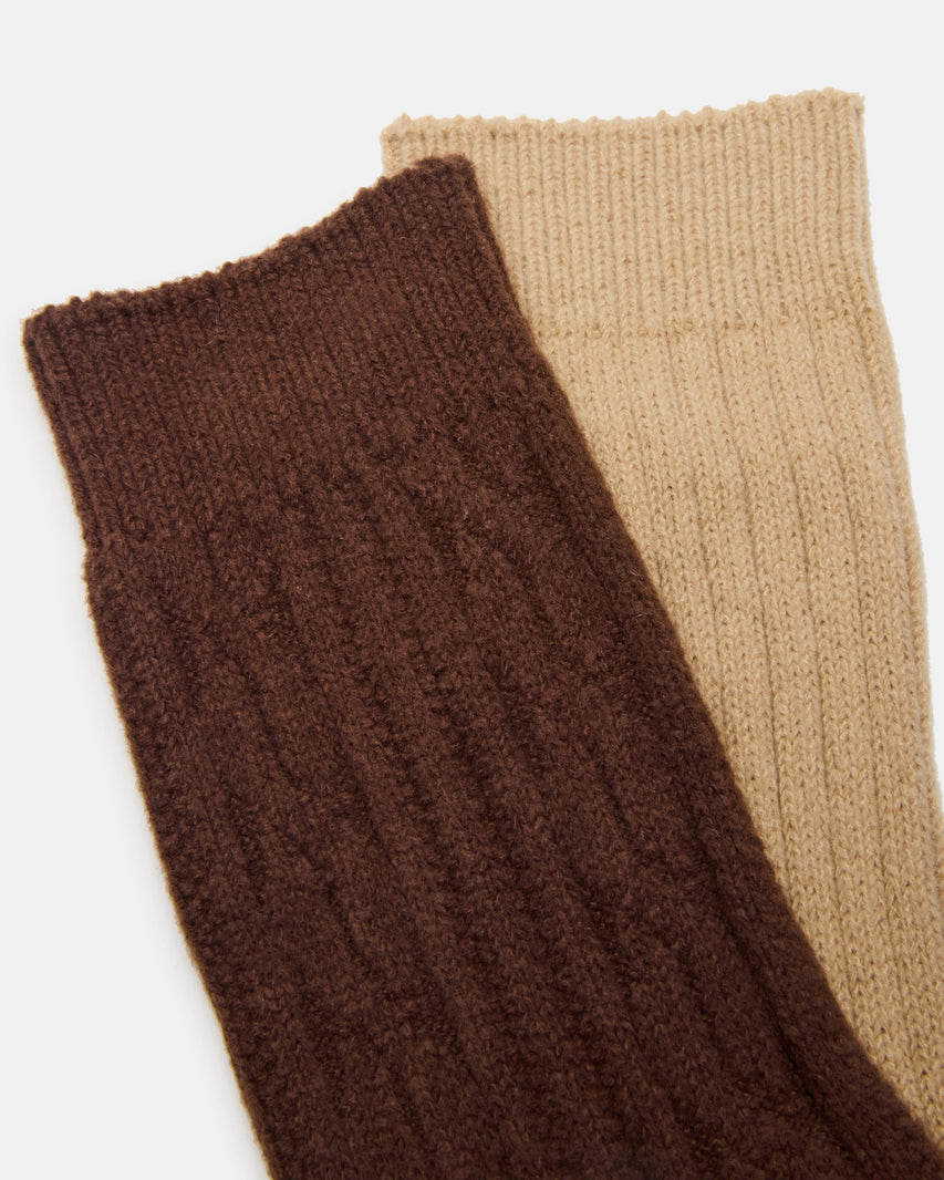 2 PACK CABLE TEXTURE BOOT SOCKS BROWN