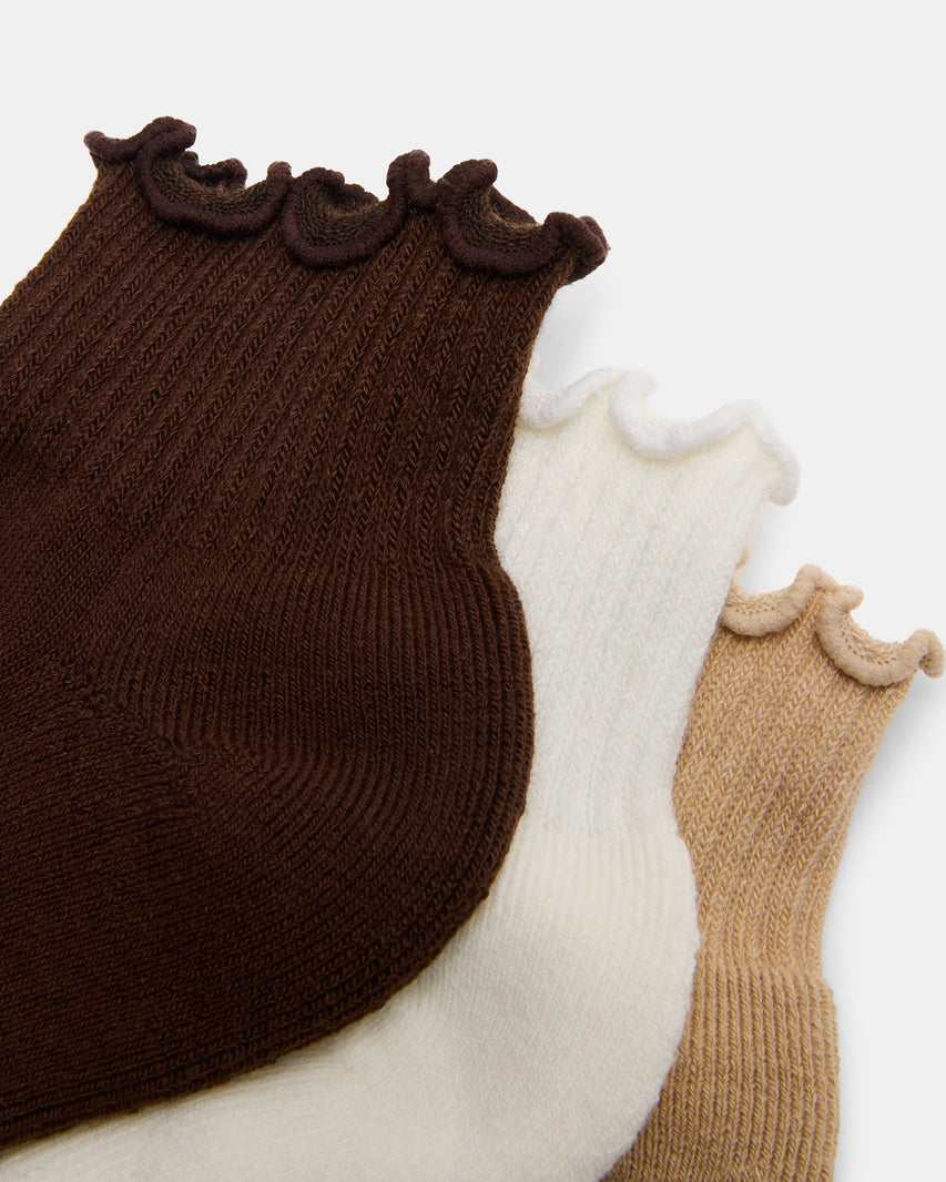 CHEER 3 PACK LETTUCE EDGE SOCKS BROWN
