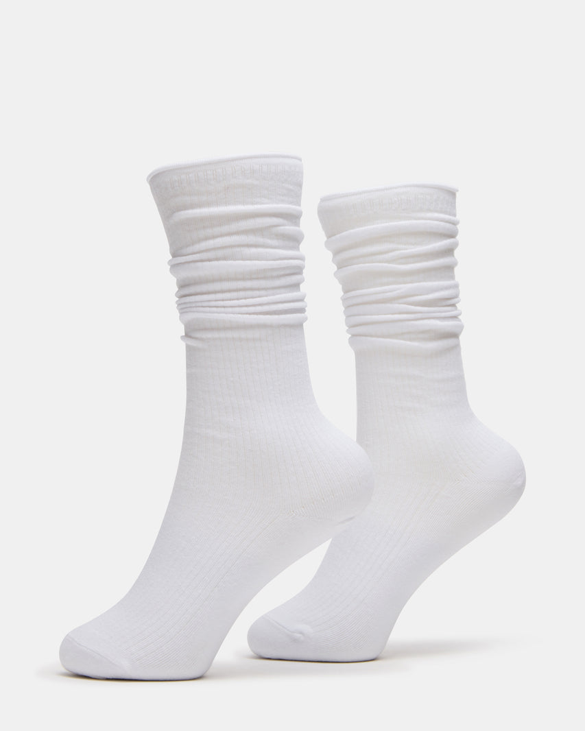2 PACK RIB SLOUCH SOCKS WHITE