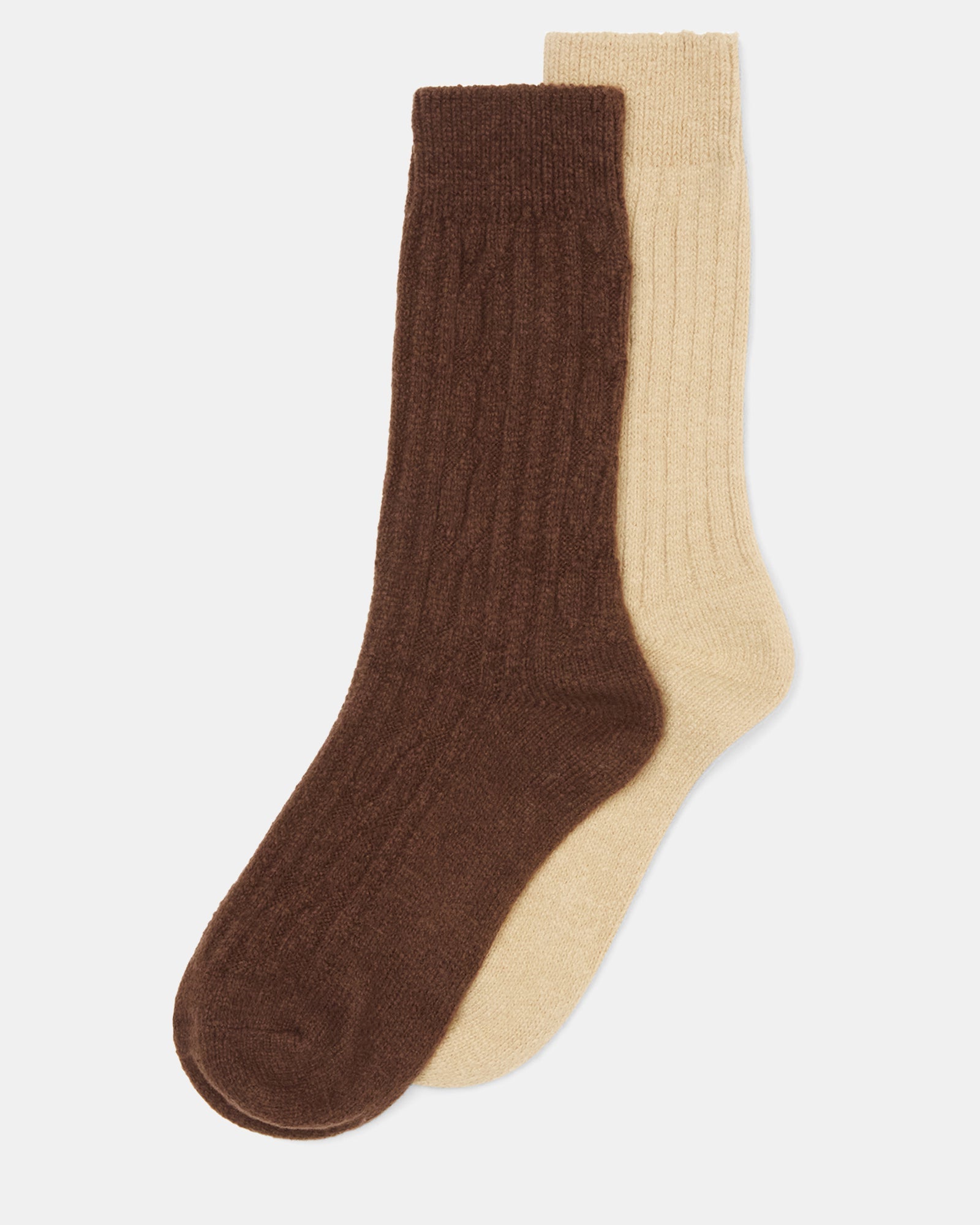 2 PACK CABLE TEXTURED BOOT SOCKS TAN MULTI