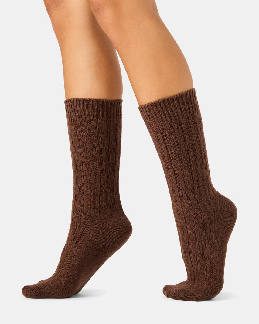 2 PACK CABLE TEXTURED BOOT SOCKS TAN MULTI - view 2