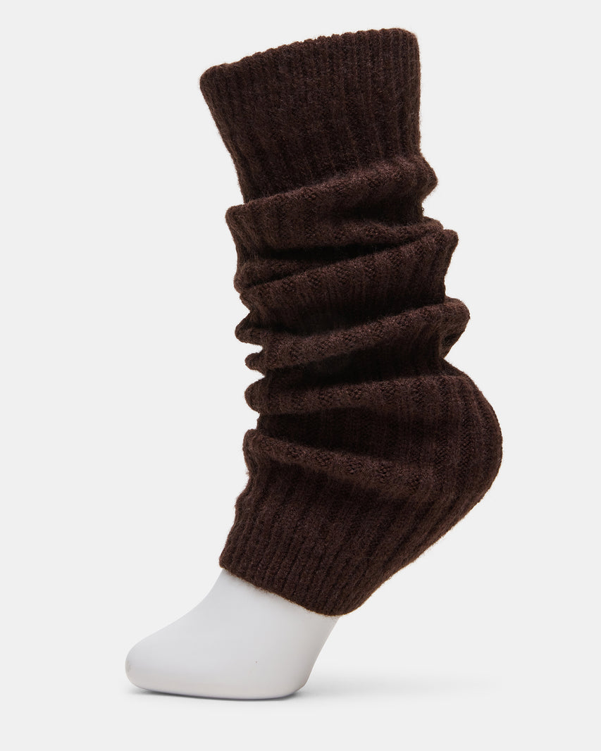 JAZZ LEGWARMERS Dark Brown Knit Ribbed Women's Legwarmer Socks | Steve Madden