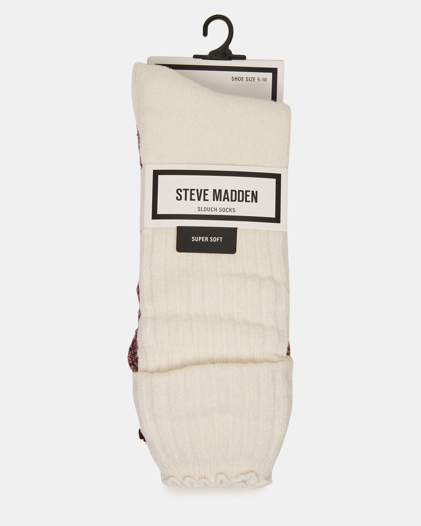 2 PACK SUPER SOFT LETTUCE EDGE SOCKS IVORY/BURGUNDY - view 5
