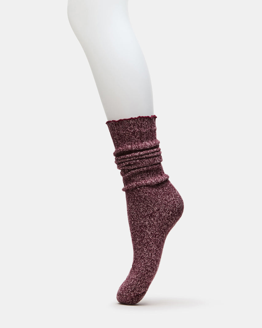 2 PACK SUPER SOFT LETTUCE EDGE SOCKS IVORY/BURGUNDY - view 3