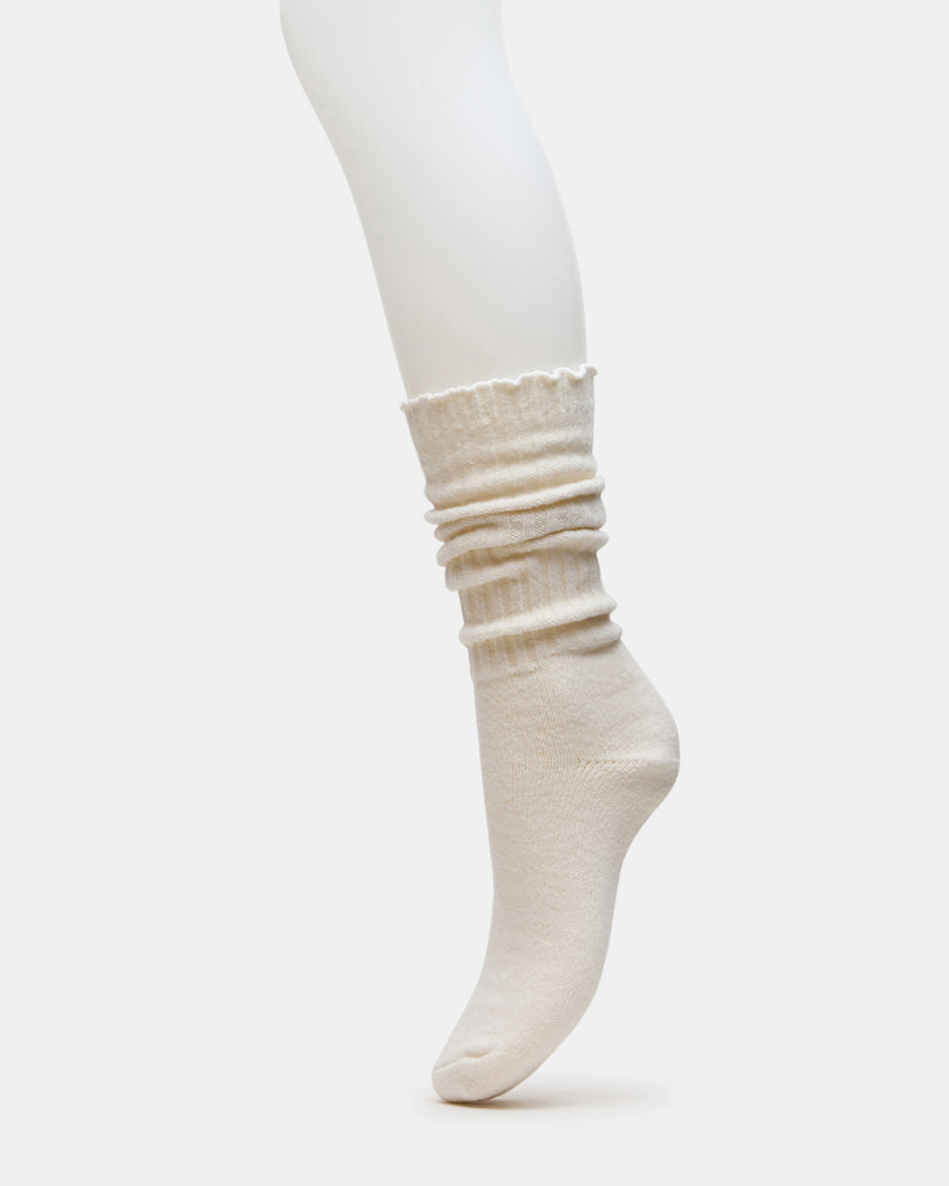 2 PACK SUPER SOFT LETTUCE EDGE SOCKS IVORY/BURGUNDY - view 4