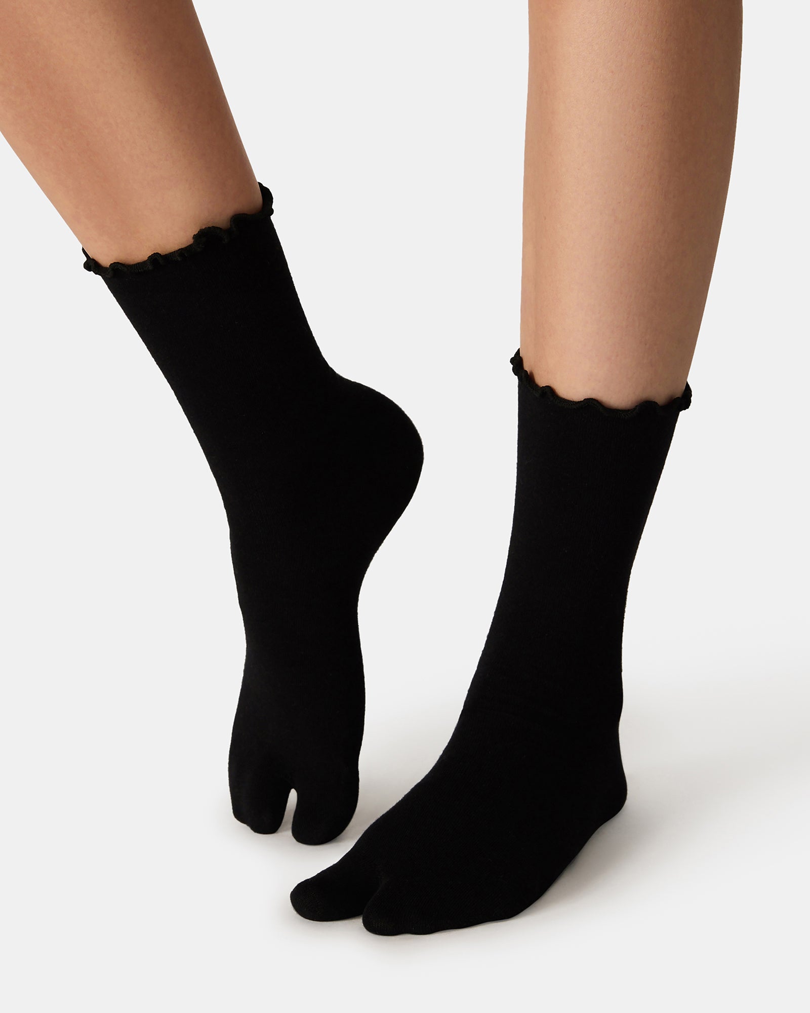 RIBBED SPLIT TOE SOCKS WHITE/BLACK - view 3