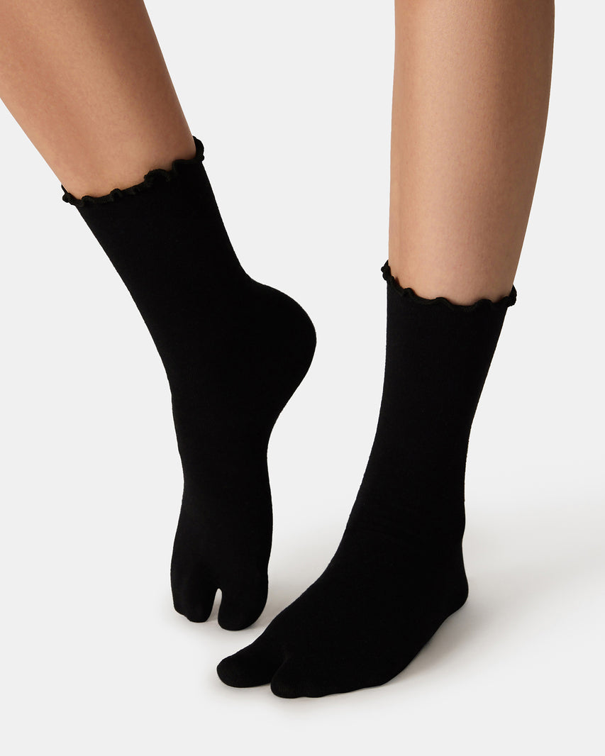 RIBBED SPLIT TOE SOCKS WHITE/BLACK - view 3