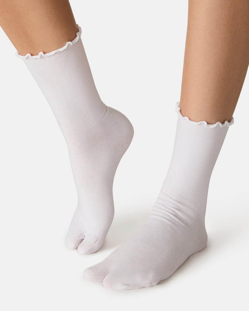 RIBBED SPLIT TOE SOCKS WHITE/BLACK - view 2