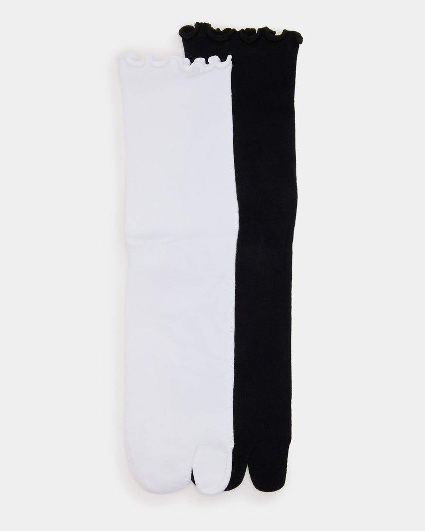 RIBBED SPLIT TOE SOCKS WHITE/BLACK
