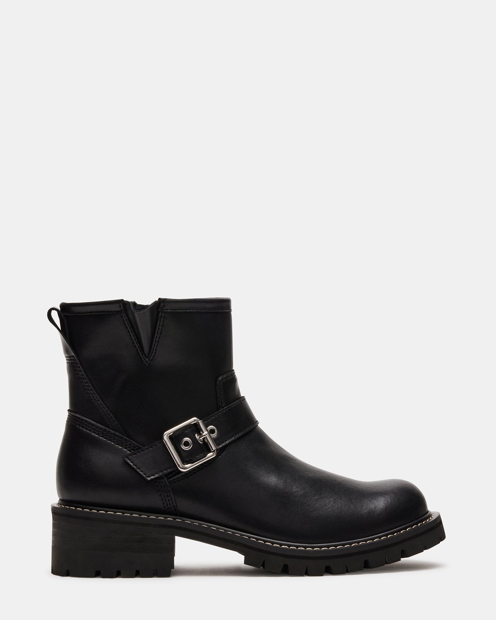 DONOVAN Black Leather Lug Sole Ankle Boot