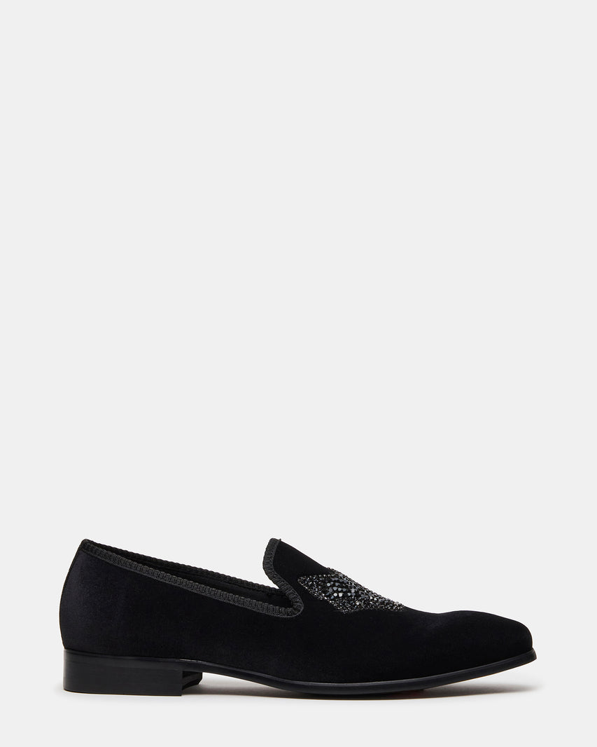 FINN Black Velvet Rhinestone Fox Head Design Slip-On Men's Loafer | Steve Madden