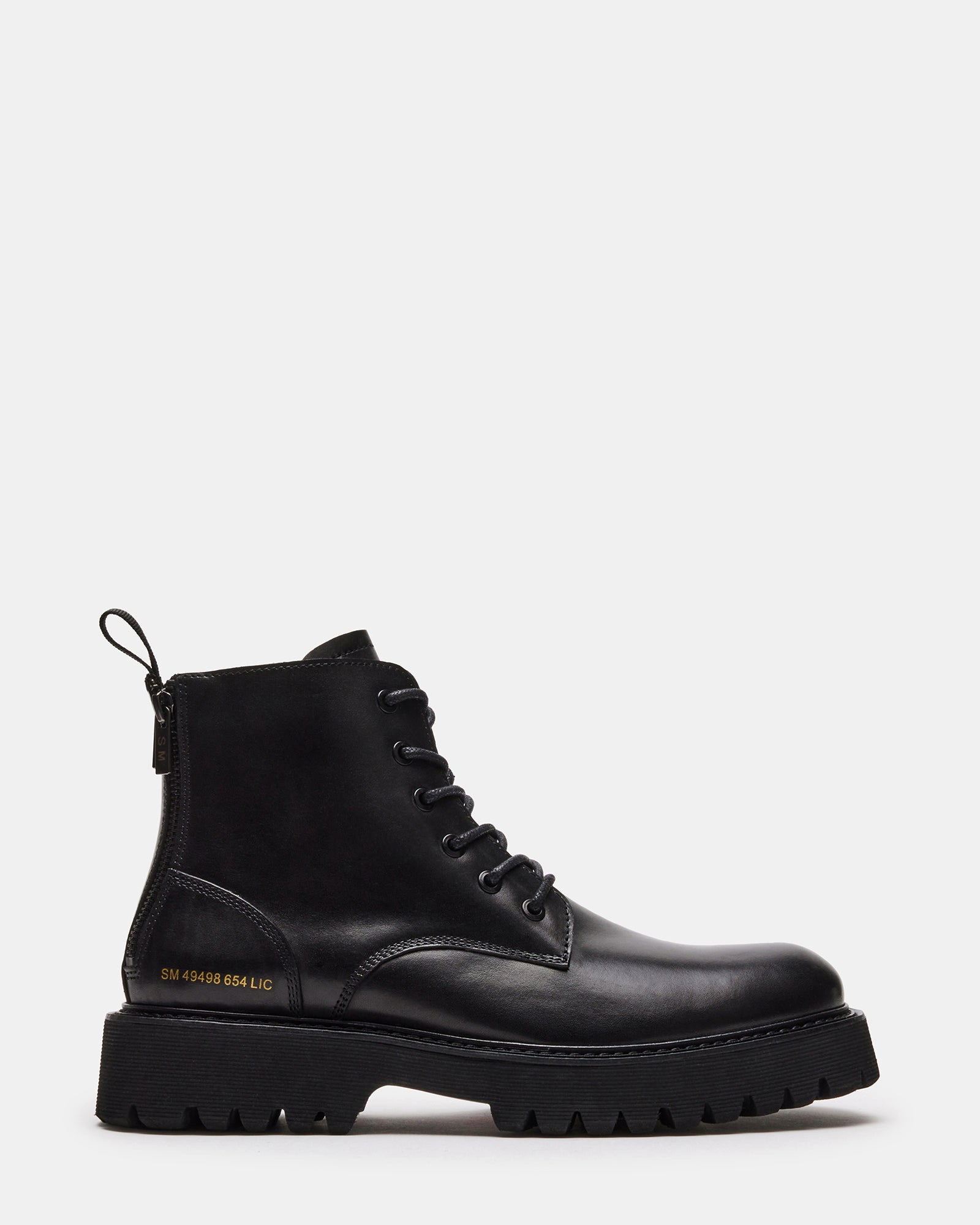 FINTAN Black Leather Lug Sole Combat Boot | Men's Boots – Steve Madden