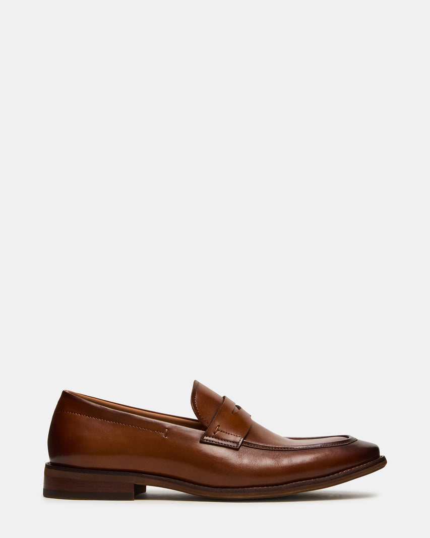 LIGHTNING Tan Leather Round-Toe Slip-On Men's Loafer | Steve Madden