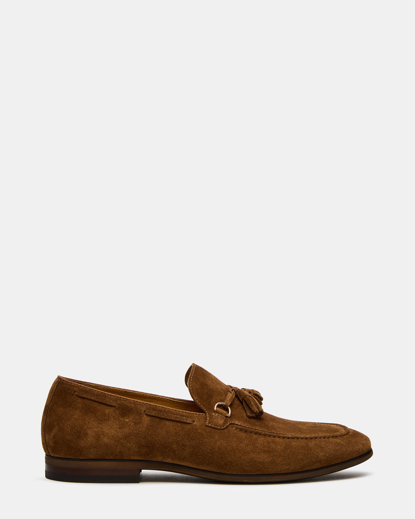 LOGAN Cognac Suede Tassel Slip-On Men's Loafer | Steve Madden