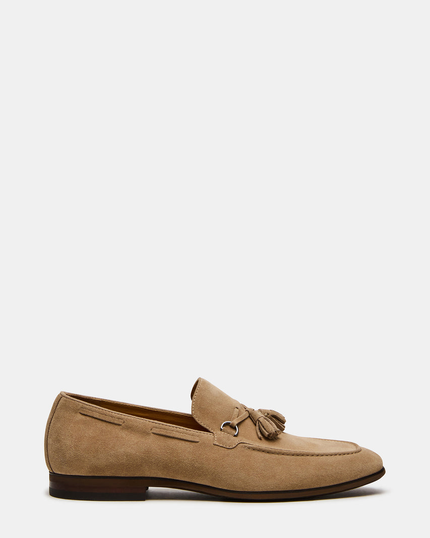 LOGAN Taupe Suede Tassel Slip-On Men's Loafer | Steve Madden