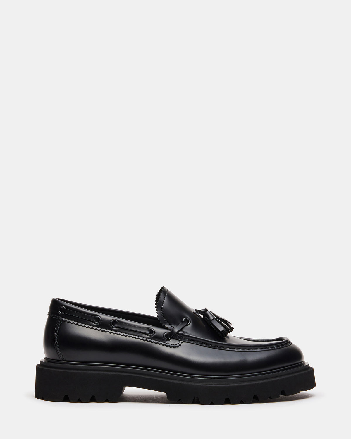 MERAN Black Leather Slip-On Lug Tassel Boat Men's Loafer | Steve Madden