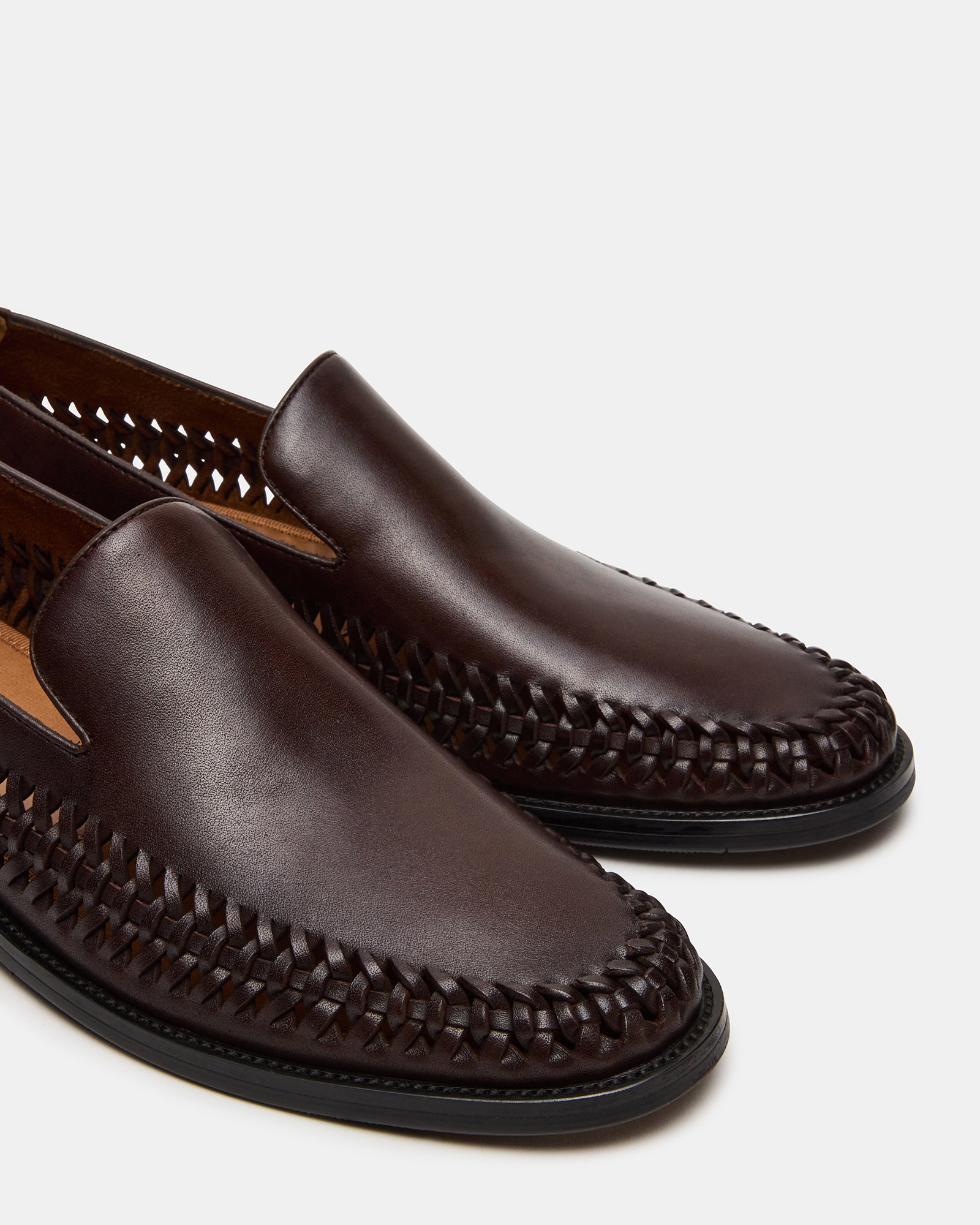 NAPOLI Brown Leather Slip-On Woven Men's Loafer Steve Madden NAPOLI Brown Leather Slip-On Woven Men's Loafer Steve Madden