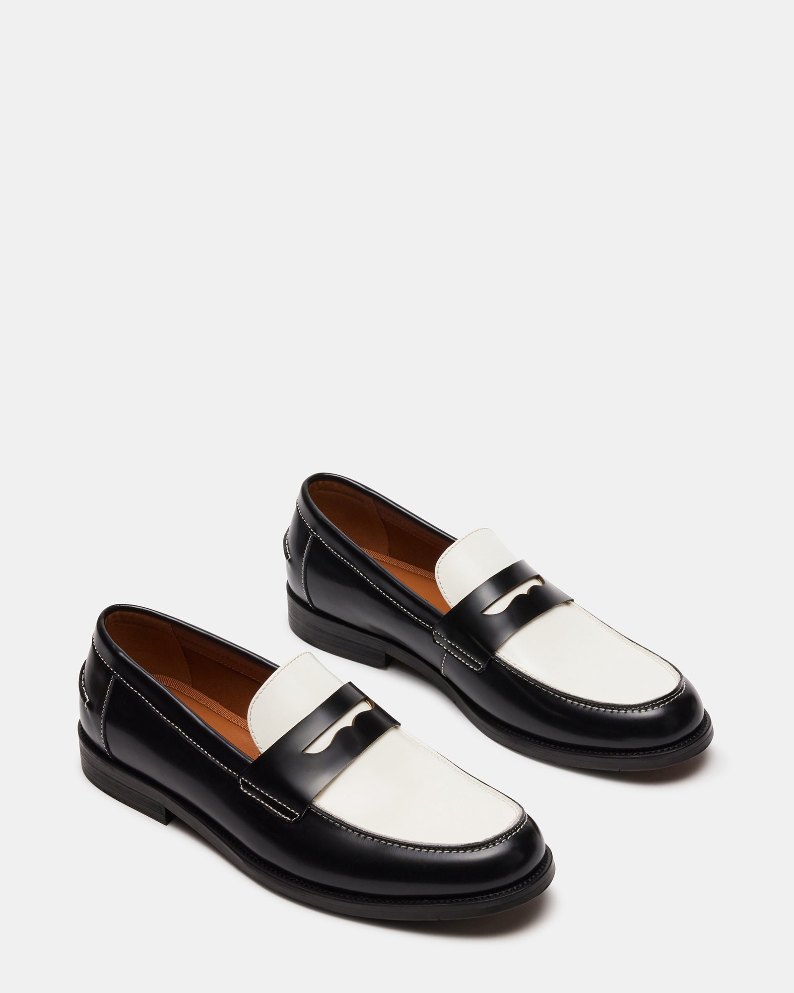 Steve Madden Men's Natan Leather Slip-On Loafers - Black/White - Size 7 Steve Madden Men's Natan Leather Slip-On Loafers - Black/White - Size 7