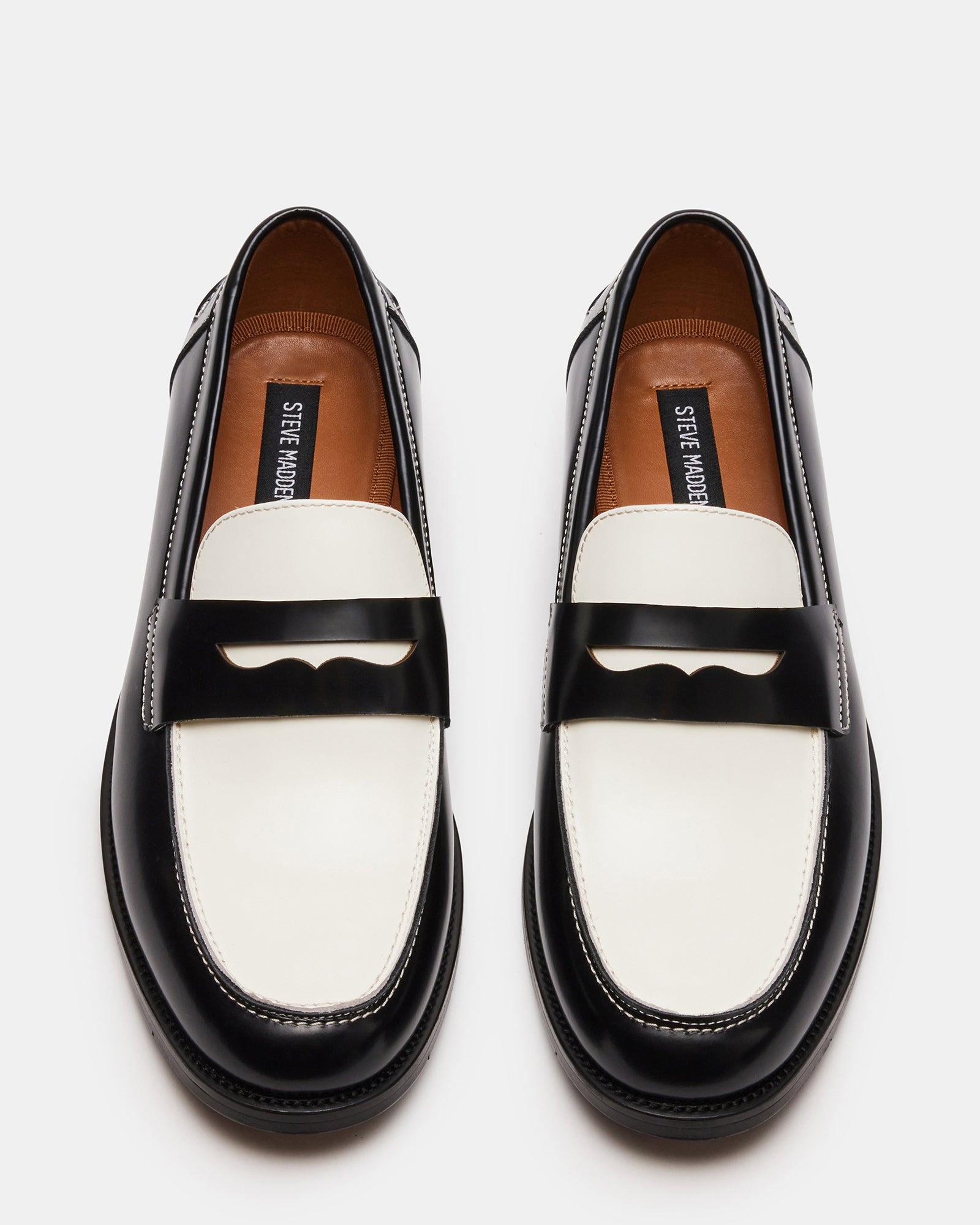 Steve Madden Men's Natan Leather Slip-On Loafers - Black/White - Size 7 Steve Madden Men's Natan Leather Slip-On Loafers - Black/White - Size 7