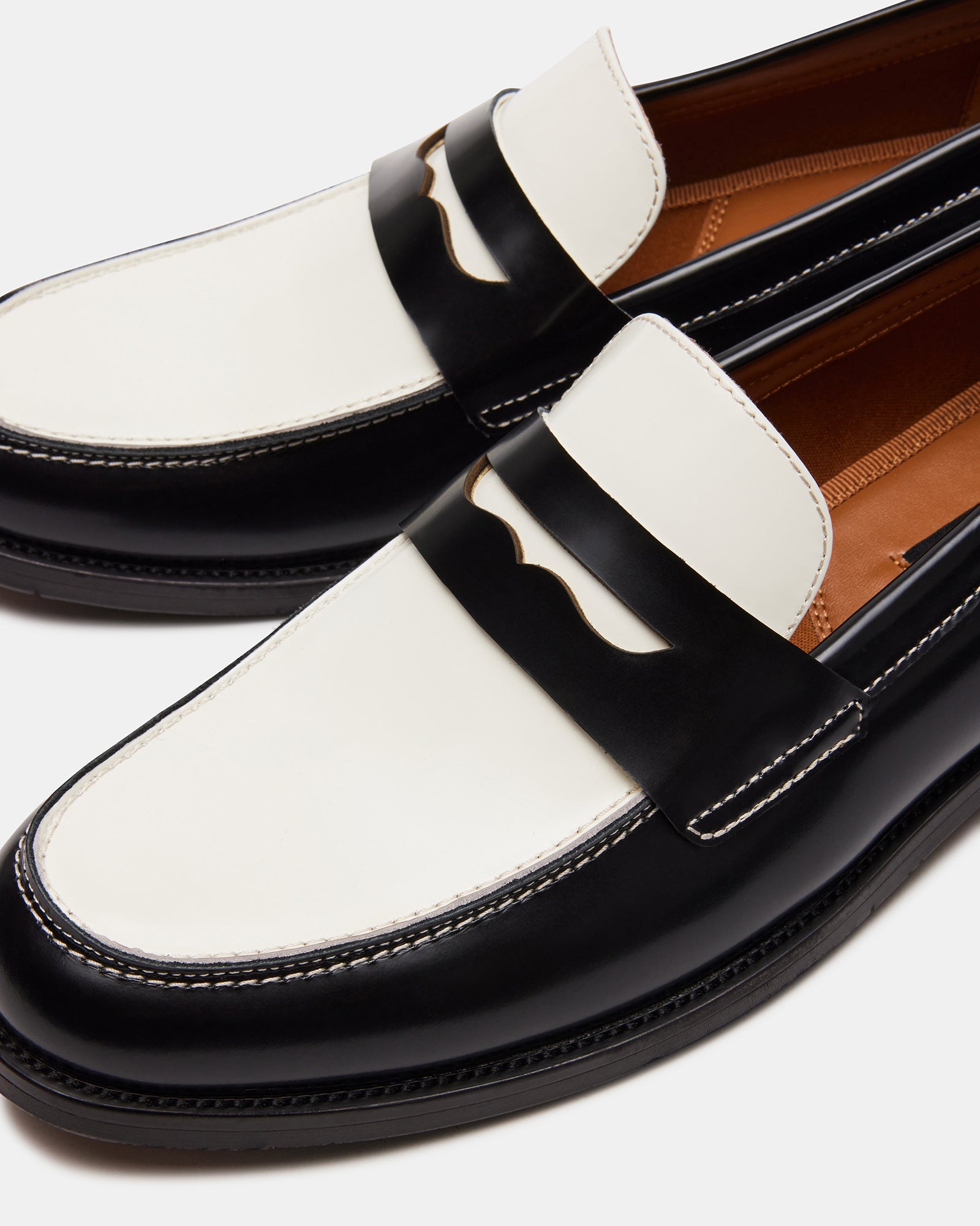 Steve Madden Men's Natan Leather Slip-On Loafers - Black/White - Size 7 Steve Madden Men's Natan Leather Slip-On Loafers - Black/White - Size 7